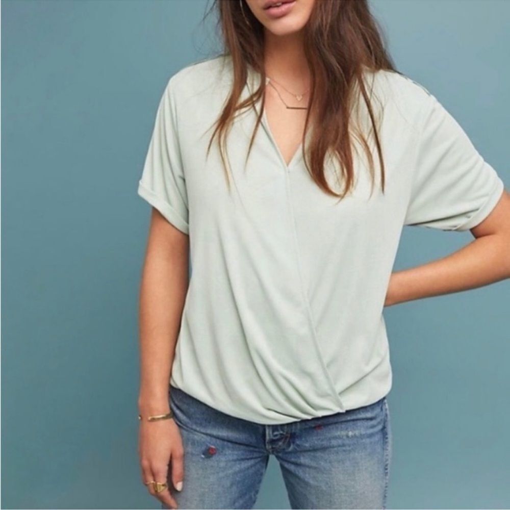 ANTHROPOLOGIE SATURDAY SUNDAY Short Sleeve Blouse Mint Green Women’s Size Small